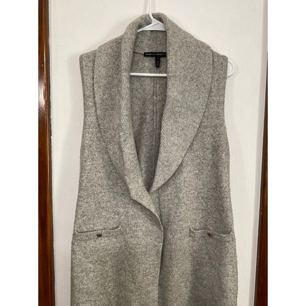 WHBM Wool Blend Belted Long Gray Sweater Vest Cardigan Size Small Pockets - Picture 5 of 7